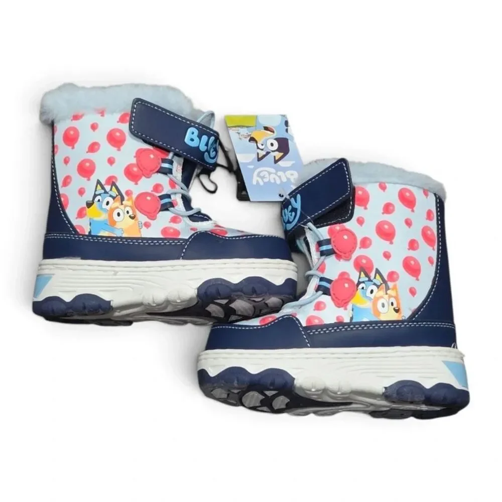 Bluey Toddler Kids Size 7 Winter Boots with Faux Fur Trim Blue Pink New
